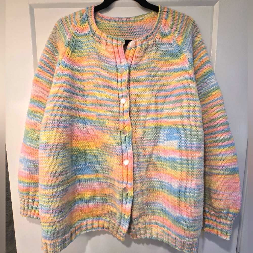 Vintage Handmade Knit Multicolor Pastel  Sweater